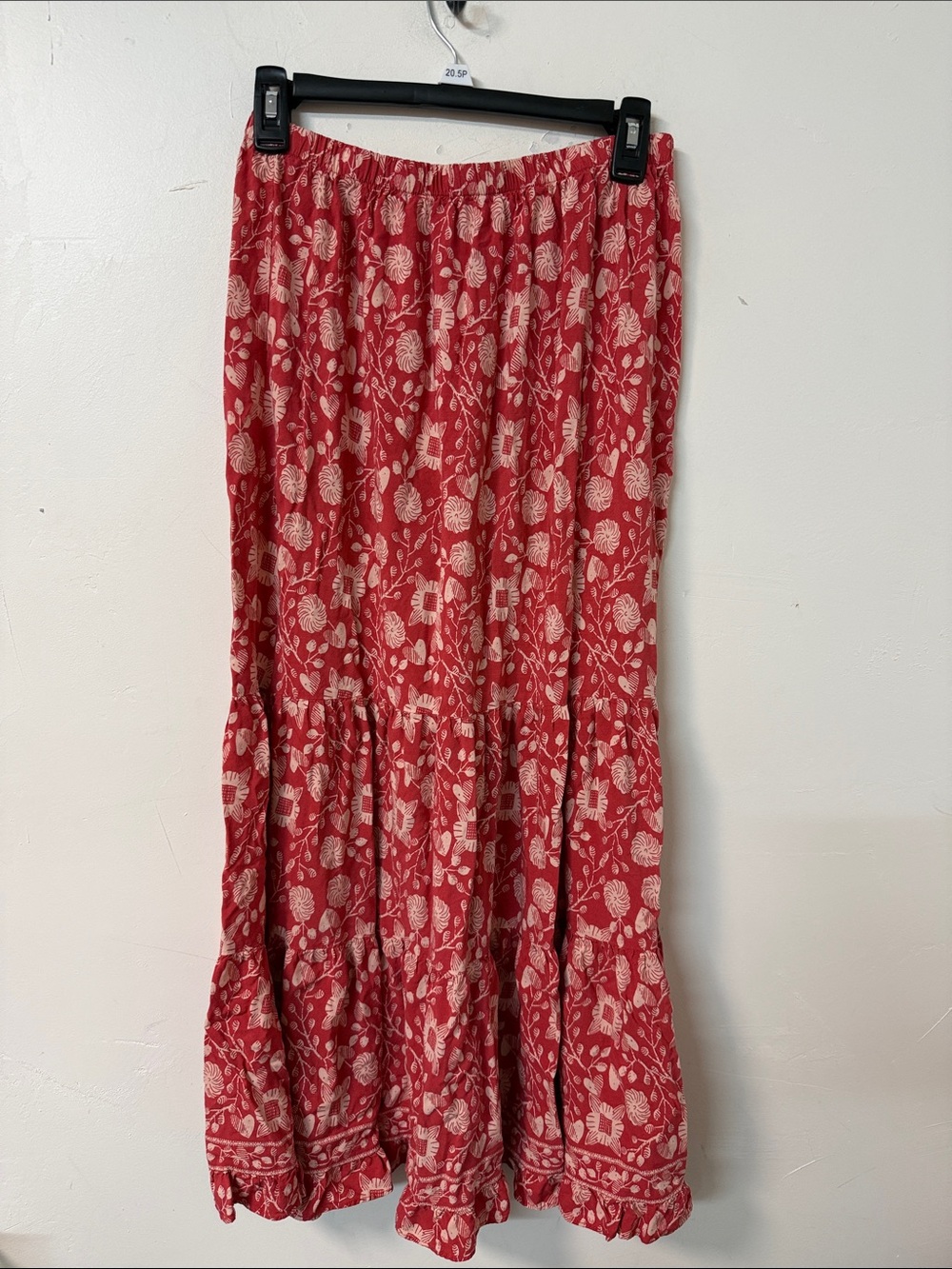 Max Studio Red Floral Tiered Maxi Skirt